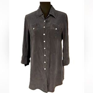 Soft Surroundings 100% Silk size M Dark Charcoal Gray Button Front Tunic Shirt